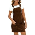 thumbnail image 2 of Frostluinai Corduroy Overall Dress for Women Adjustable Straps Casual A Line Overalls Pinafore mini Jumper Dresses with Pockets, 2 of 9