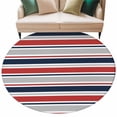 thumbnail image 2 of Red Navy Blue Striped 8' Round Area Rug, Farmhouse Stripes Modern Abstract Art Washable Non-Slip Large Circle Rugs for Living Room Bedroom, Soft Low Pile Rug Carpet for Dining Room Kitchen Farmhouse, 2 of 9