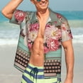 thumbnail image 7 of Sikiie Vintage Typewriter Floral Print Men's Hawaiian Shirt, Summer Beach Button Pocket Short Sleeve T-Shirt,Large, 7 of 7