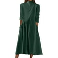 thumbnail image 1 of Kcodviy Womens Long Sleeve Turtleneck Summer Dress Casual Dresses Fall Winter Ladies Dress Summer Loose Pleated Solid Color Summer Work Dresses Swing Midi Dress with A Line Summer Dress Pockets, 1 of 4