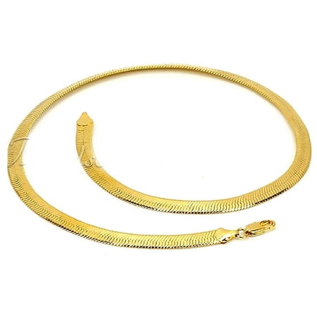 18k Gold Plated Herringbone Link Chain Necklace 7 mm 19.6"