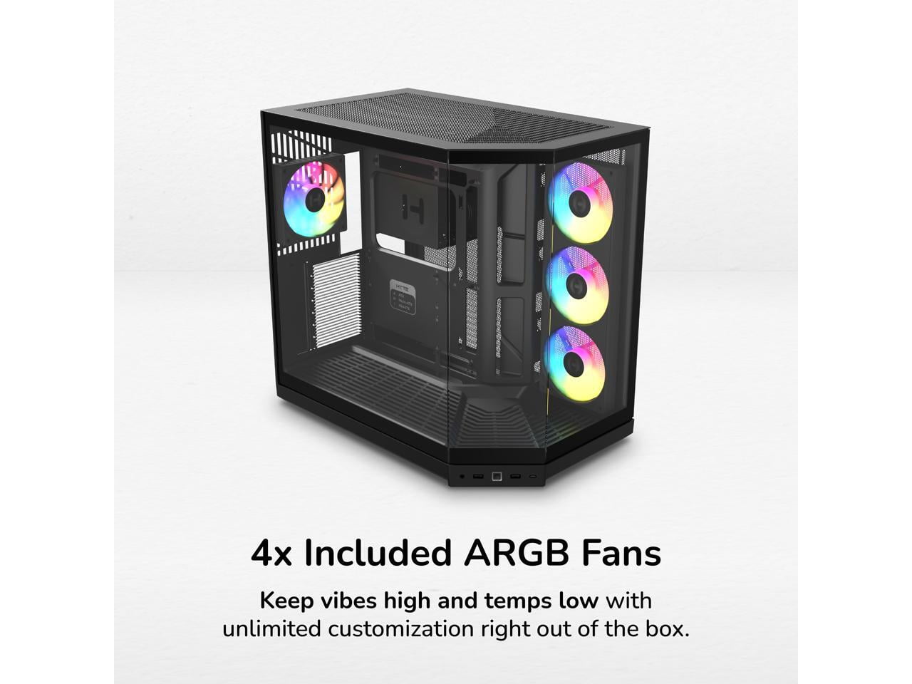 HYTE Y50 RGB Essential Aesthetic Gaming PC Case - 4 Included aRGB Fans (1x 120mm + 1x 360mm Reverse) - Dual Chamber ATX Desktop Chassis - Rear Connect Motherboard Compatible - Pitch Black