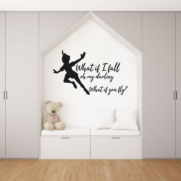 What If I Fall Oh Darling What If You Fly? Quote Peter Pan Arms Wide Open Silhouette Quote Vinyl Wall Art Wall Decal Wall Sticker Home Decoration Design Kids Girls Room Wall Décor Size (40x40 inch)