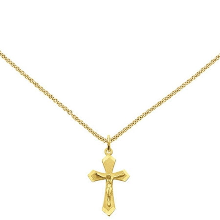 14kt Yellow Gold Satin and Diamond-Cut Crucifix Charm