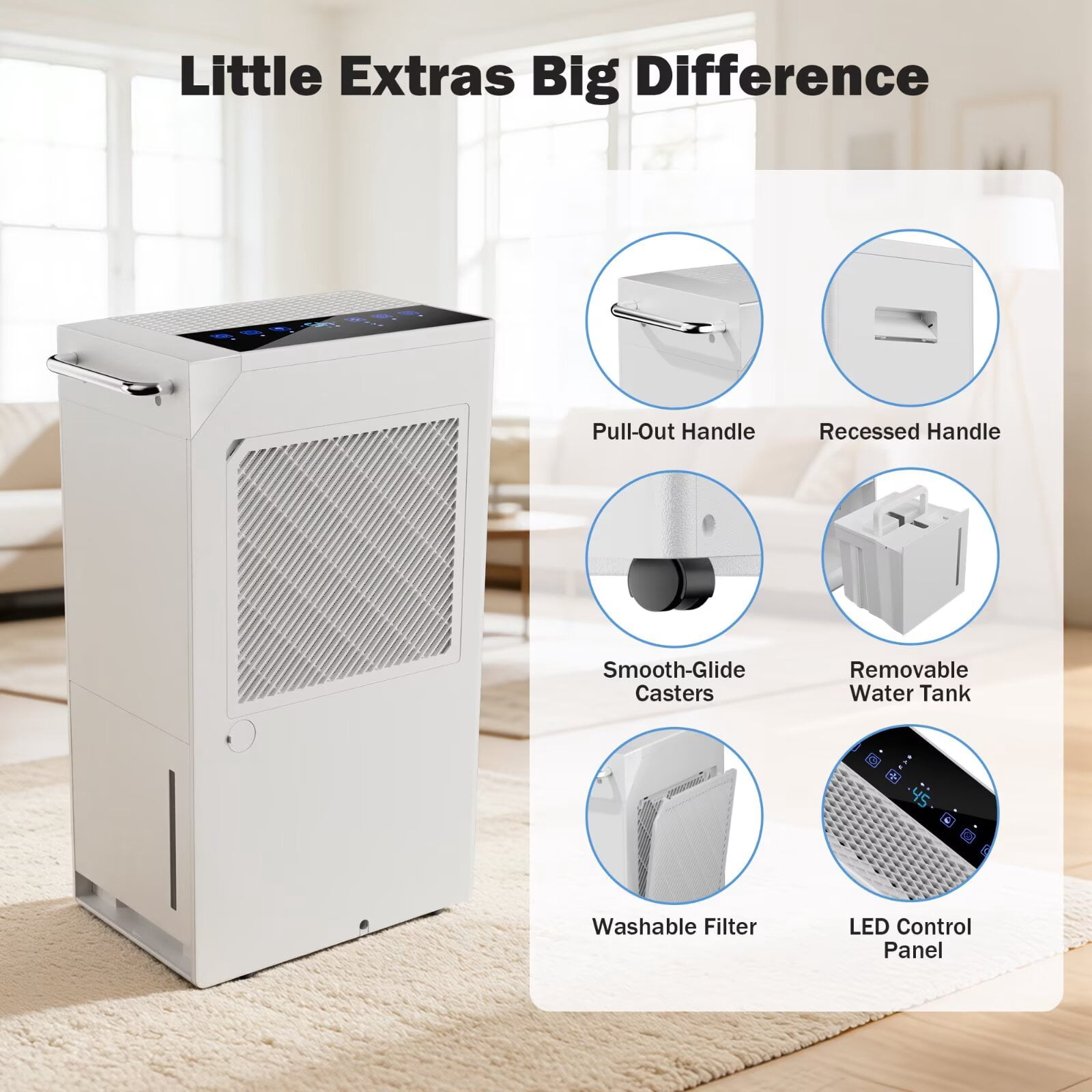 Dehumidifier for Basement & Home, Max 74 Pints, 5000 Sq.ft, Auto Shut Off, Dehumidifier with Drain Hose for Bathroom, Large Room, Garage(Black Display)