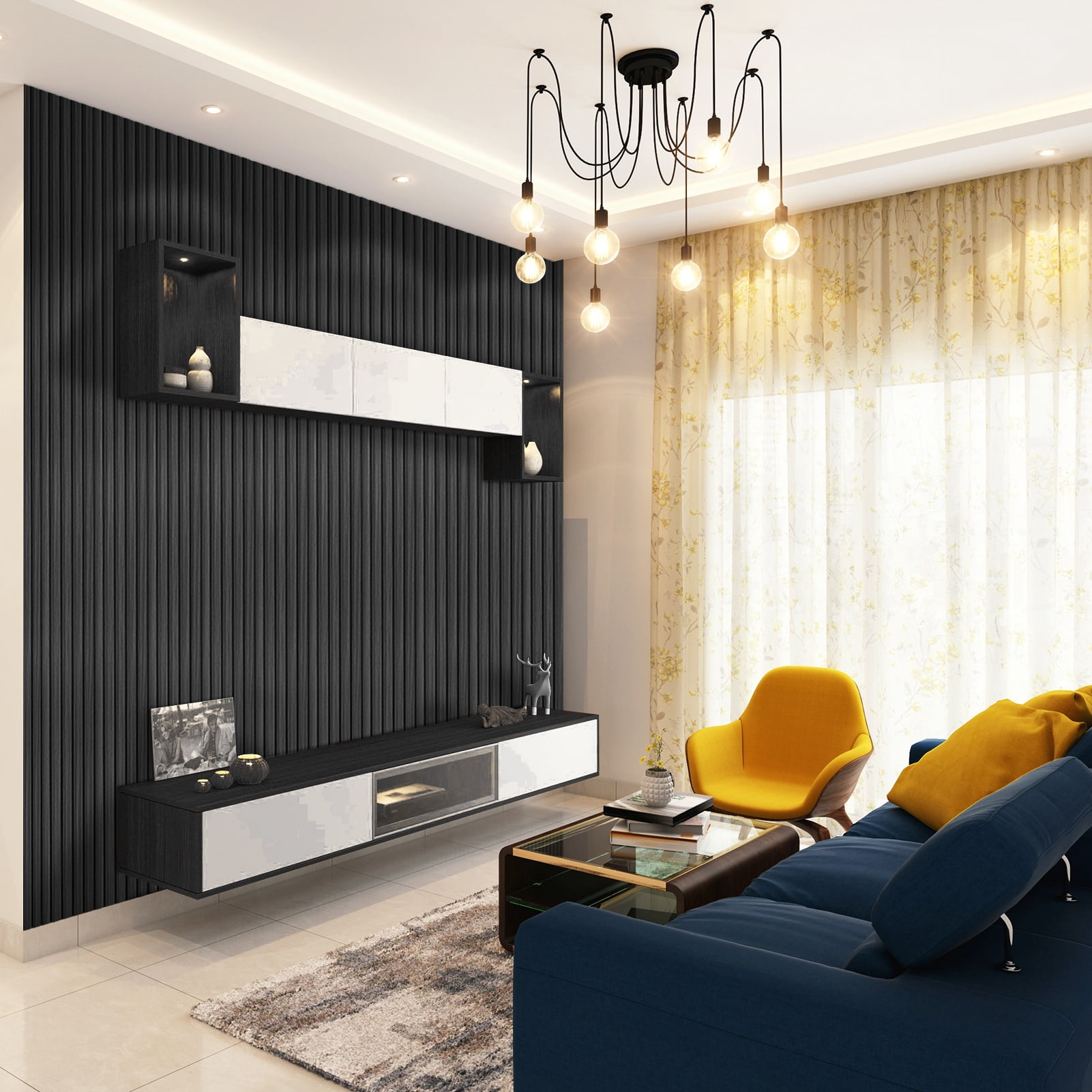 Art3d Slat Wall Panels, WPC Soundproof 3D Wall Paneling, 8-Pack 96 x 6 in. Matte Black