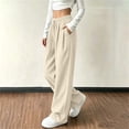 thumbnail image 6 of Women's Corduroy Wide Leg Long Pants Elastic Drawstring Waist with Pockets Soft Stretchy Loose Fit Casual Full Length Trousers for Fall Winter White, 6 of 7