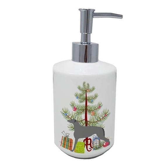 7 x 3.5 in. Unisex Scottish Deerhound Merry Christmas Tree Ceramic Soap Dispenser