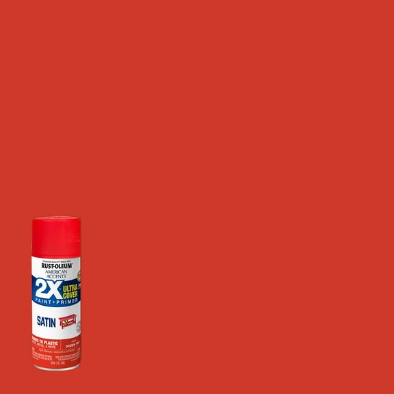6 Pack, Poppy Red Rust-Oleum American Accents 2X Ultra Cover Satin Spray Paint-327928, 12 oz
