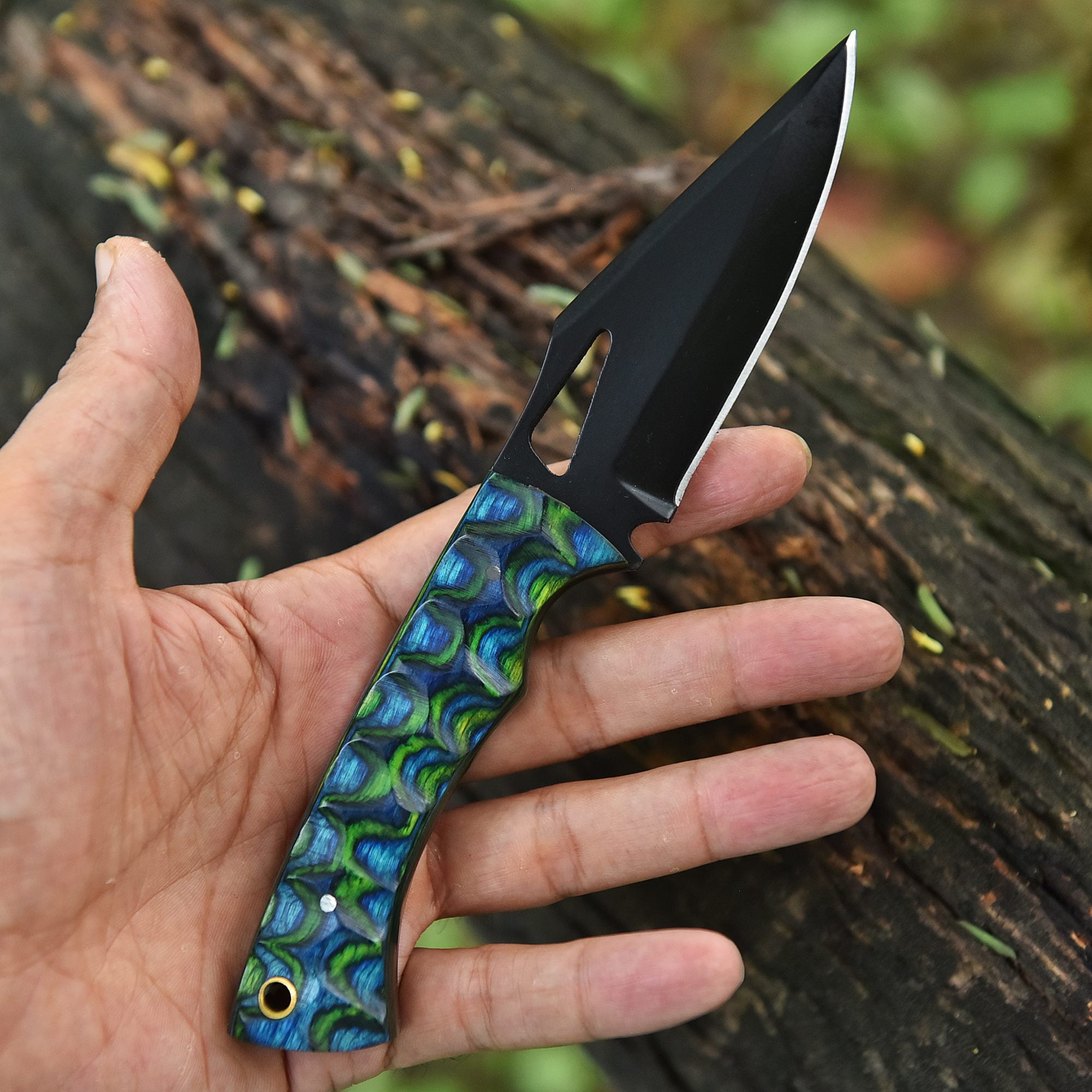 Handmade Damascus Steel Hunting Knife/Skinning Knife SS-17594( Green and Black)