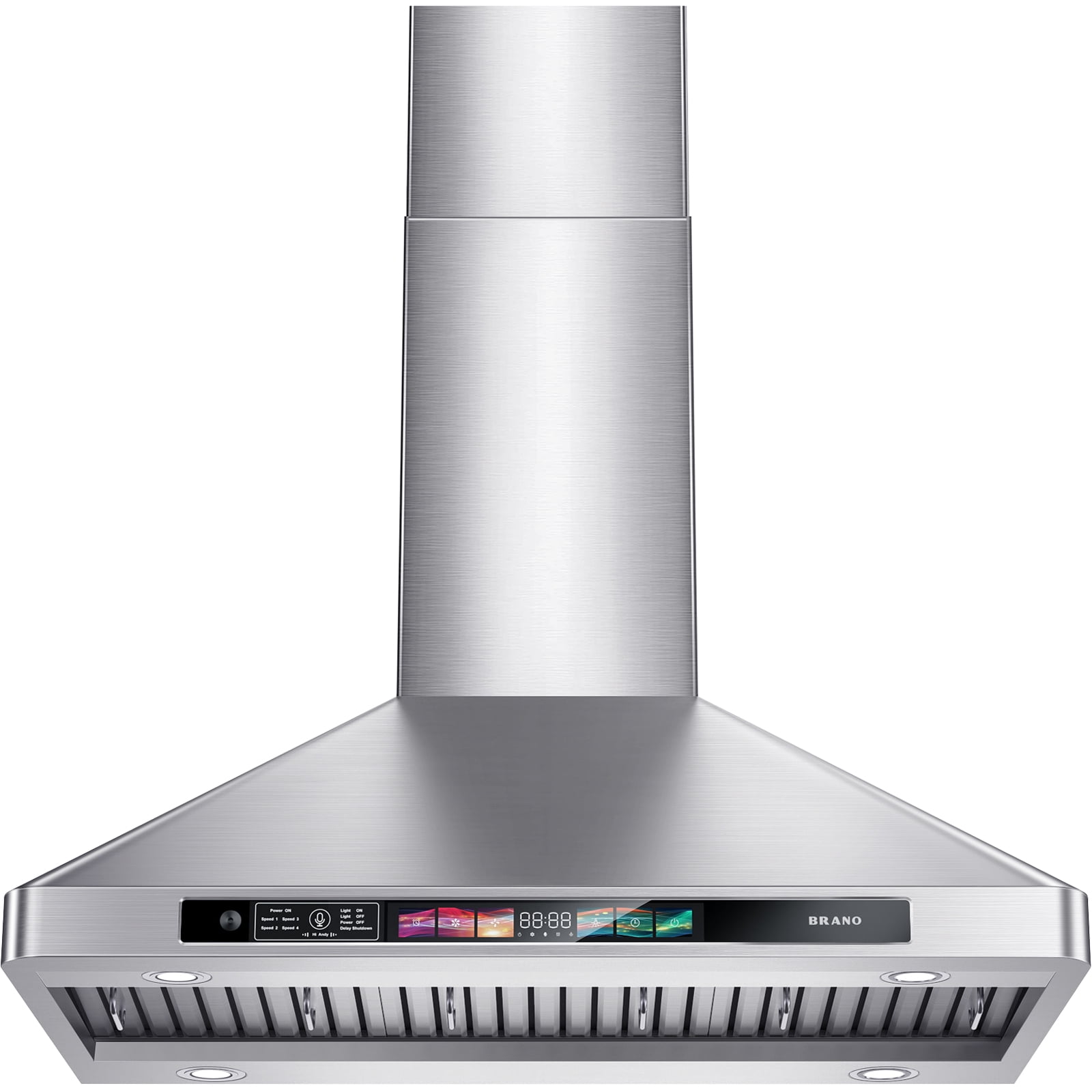 BRANO 36 Inch Range Hood Wall Mount 900 CFM Stainless Steel Kitchen Hood with Voice/Gesture/Touch Control