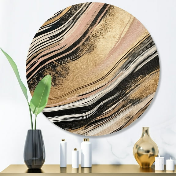 Designart "Golden Essence Embracing Lines II" Abstract Marble Metal Round Wall Art