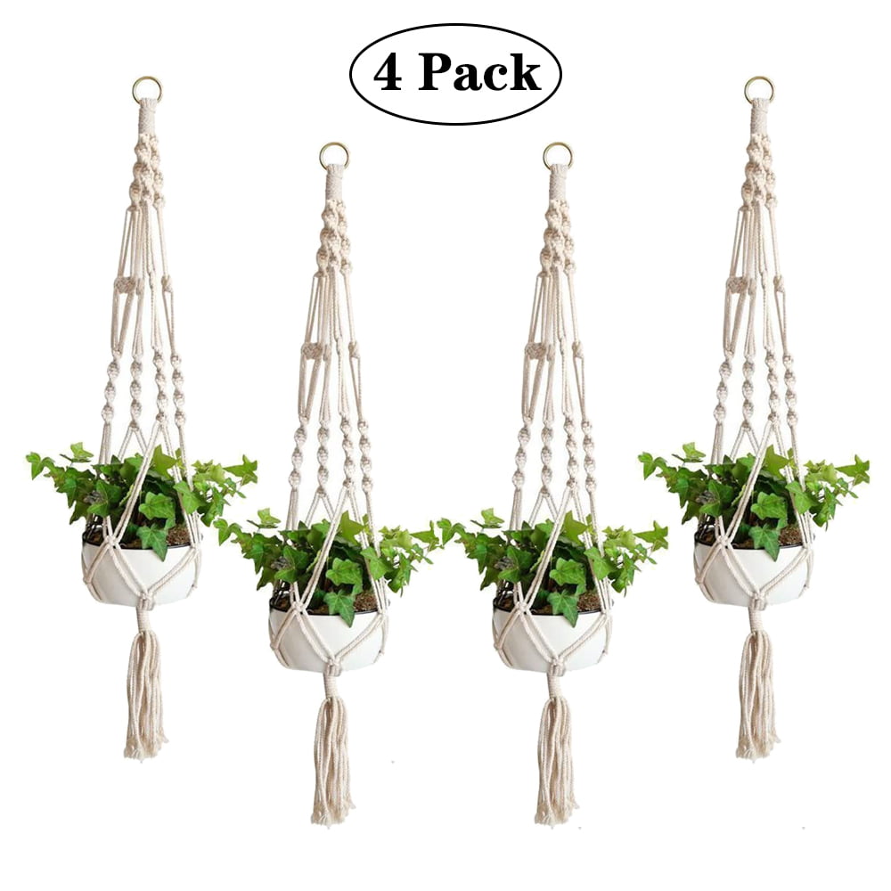 4 inch Hanging Plant Stand Heavy Duty Metal 4 Pack Flower Plant Pot Support Holder Ring Fit for Outdoor/Indoor Home Decoration 