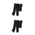 thumbnail image 3 of Sonducket Conjunto de pijama de seda helada para mujer, camiseta de algodón de manga corta con cuello en V, pantalones holgados drapeados, ropa Negro SG 2Conjunto, 3 of 6