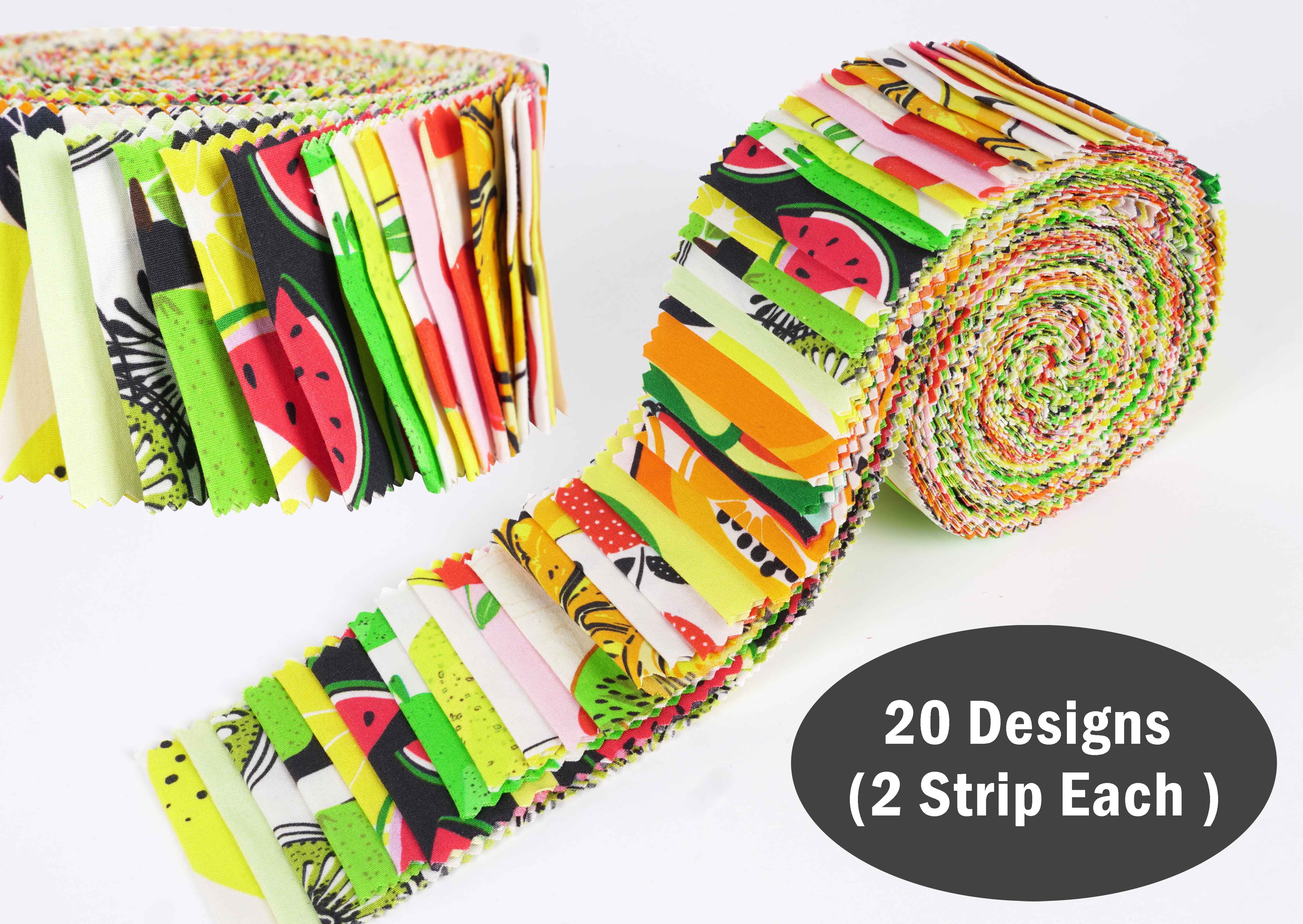 Soimoi 40Pcs Fruits Print Cotton Precut Fabrics For Quilting Craft Strips 2.5x42 inches Jelly Roll - Yellow