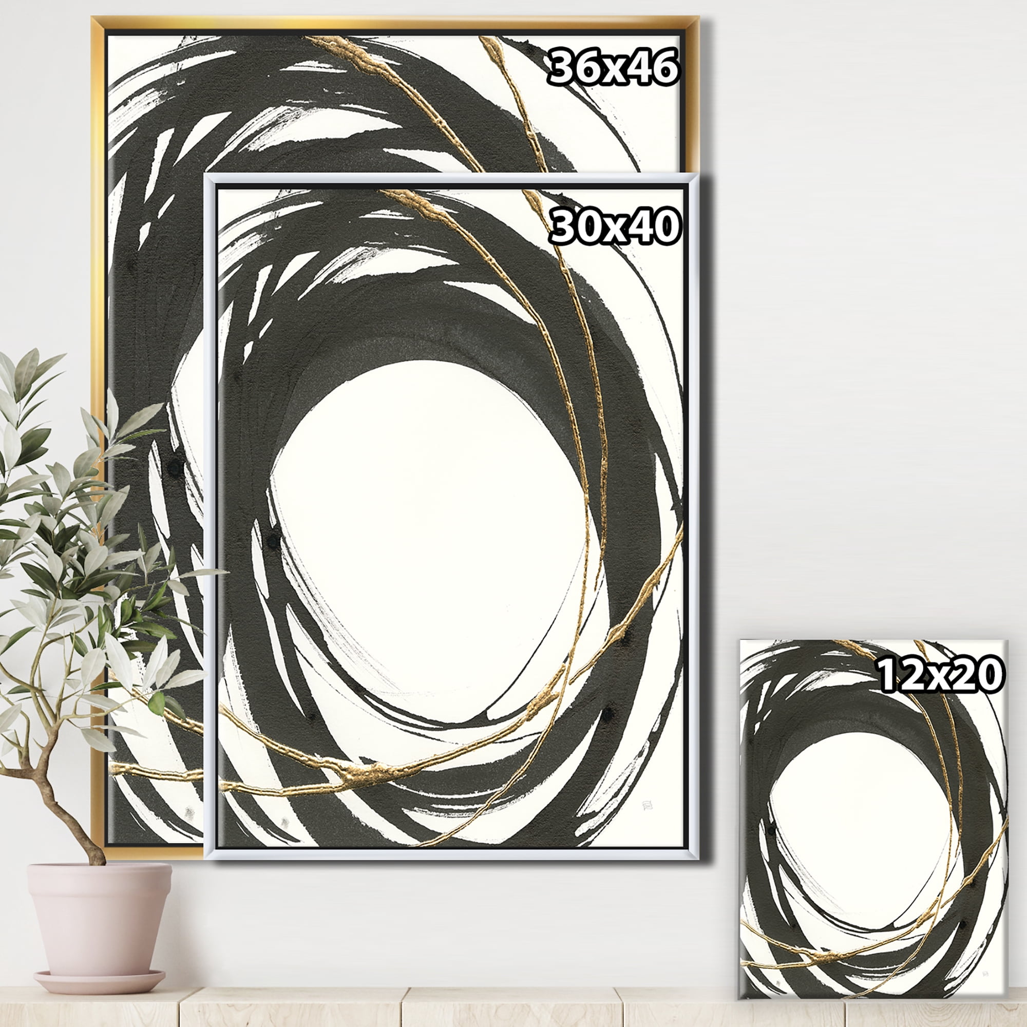 Designart ' Gold Glamour Circle II ' Posh & Luxe Framed Canvas