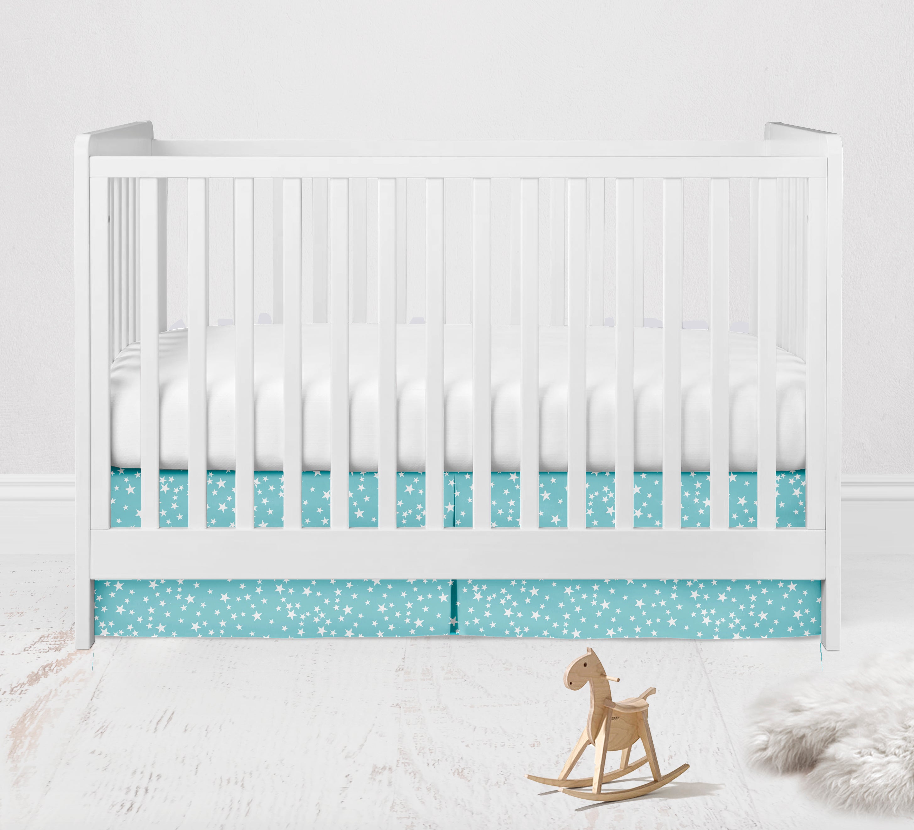 Bacati - Crib or Toddler Bed Skirt or Dust Ruffle 100% Cotton Percale, Airspace, Aqua/Red/Orange/Green/Navy