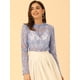 thumbnail image 2 of Blusa elegante floral con cuello de volantes y volantes de encaje de ganchillo para mujer Azules Grises XS, 2 of 5
