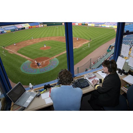 Directors Showcase Cotton - Canvas Print Mark Nasser, Director of Broadcasting for the Omaha Royals, interviews Rear Adm. Karen Flaherty Stretched Canvas 10 x 14