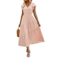 thumbnail image 2 of Women'S 2025 Summer Casual Flutter Short Sleeve Crew Neck Smocked Elastic Waist Tiered Midi Dress Pink S, 2 of 9