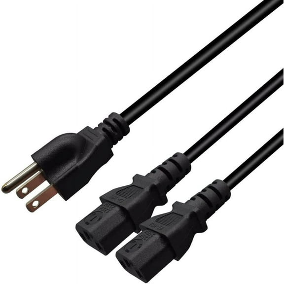 Computer Power Splitter Cord, NEMA 5-15P to 2X C13 - C13 Y-Cable, Power Cord Y Splitter Cable - Power 2 Monitors at Once,5-15P to Dual C13 Y Splitter Power Cord (5-15P to 2XC13, 3ft/1m)