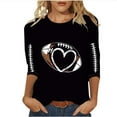 thumbnail image 2 of Heisall Hauts pour Femmes Manches 3/4 Col Rond T-Shirts Décontractés Mode Imprimé Rugby, 2 of 3