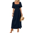 thumbnail image 3 of Womens Bohemian Square Neck Elegant Flared Ruffle Sleeve Maxi Dress Concert Beach Vacation Gown Navy Blue S, 3 of 8