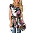 thumbnail image 2 of USSUMA Plus Womens Tops Dressy Casual Crew Neck Short Sleeve Women's Shirts and Blouses Floral Print T-Shirts for Women Trendy Long Flowy Irregular Hem Tunic Top Summer Beach, 2 of 5