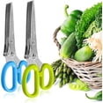 thumbnail image 2 of Juego de 2 tijeras para hierbas de acero inoxidable, tijeras de cocina multiusos con 5 cuchillas y cepillo de limpieza, 2 of 5