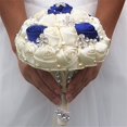 thumbnail image 4 of Advanced Customization Romantic Bride Wedding Holding Bouquet Roses with Diamond Pearl Ribbon Valentine's Day Bouquet Confession Many Colors for Choose 18cm (Ivory+Royal Blue), 4 of 5