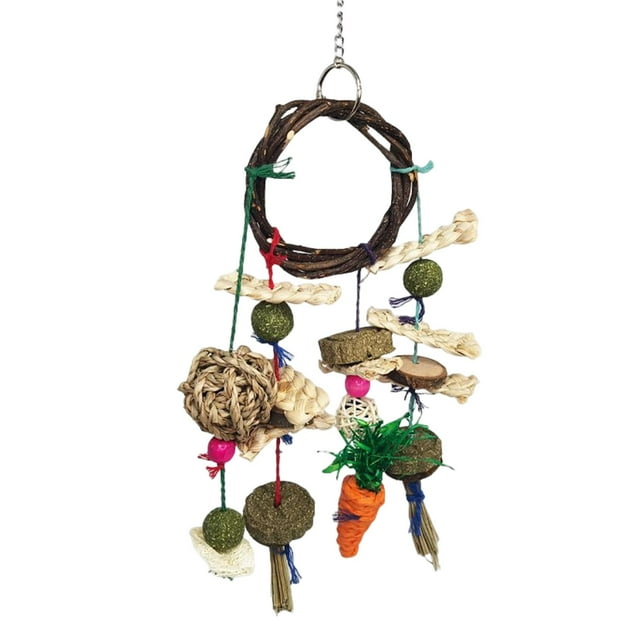 masticar conejo,Ejercicio de juguete para masticar conejo,Juguetes para hámster Bola de ratán tejida a mano Jerbo,Animal pequeño juguetes jaula colgante,Loro Moler Yuyangstore masticar conejo