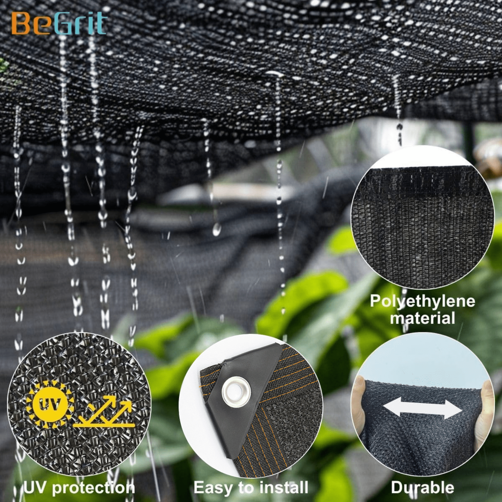 BeGrit 70% 9x20ft Shade Cloth with Grommets Garden Sun Mesh Sunblock UV Resistant Net for Garden Cover Flowers,Patio Plants,Chicken Coop,Greenhouse(Black)