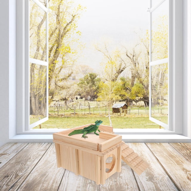 RENACLIPY Leopard Gecko Tank Hides Wooden Lizard Habitat Light Brown Accessories 1Pack