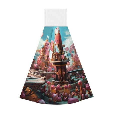 

Sikiie fairy-tale-world-with-delicious-candy Hand Towel with Loop Hanging Towel Absorbent Tie Towels for Kitchen Tea Bar Bathroom Decor