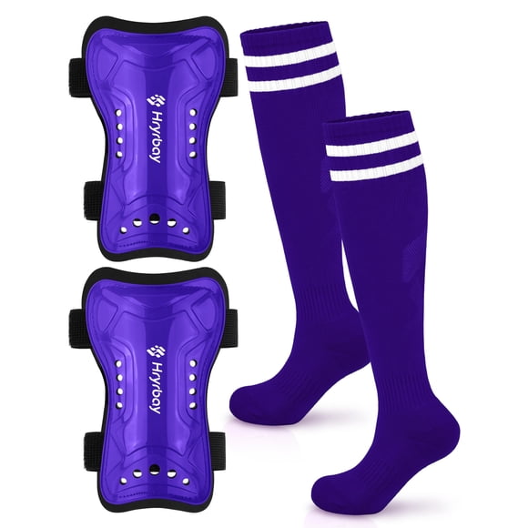 Espinilleras y calcetines de fútbol para niños Hryrbay, morado