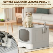 Cshidworld Large Foldable Cat Litter Box with Scoop, Front Entry Top Exit Cat Litter Pan with Lid, Enclosed Anti-Splashing Kitty Litter Box, Drawer Type Cat Litter Easy Cleaning and Scoop, Gray