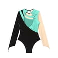 thumbnail image 6 of LiiYii Womens Shiny Gymnastics Leotard Metallic Contrast Color Long Sleeve Bodysuit for Performance Blue Green L, 6 of 7