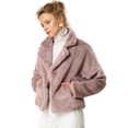 thumbnail image 1 of Abrigo mullido de piel sintética con solapa de muesca y chaqueta recortada para mujer Otoño Invierno Rosa empolvado M, 1 of 6