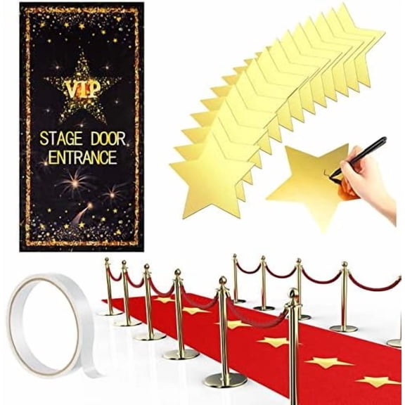 Red Carpet Runner for Party VIP Stage Movie Night 55gsm Thickness 2.62 x 14.5 ft Red Runner Rug Carpet 24 Gold Star Paper Cutouts Film Accessories Wedding Halloween Party Decoration Supplies
