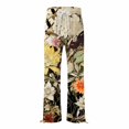thumbnail image 4 of Women's Casual Pants Women'S Boho Wide Leg Palazzo Pants Womens Cotton Casual Loose Pants Comfy Work Pants With Long Casual Wide Leg,Yellow Women's Casual Pants L, 4 of 5