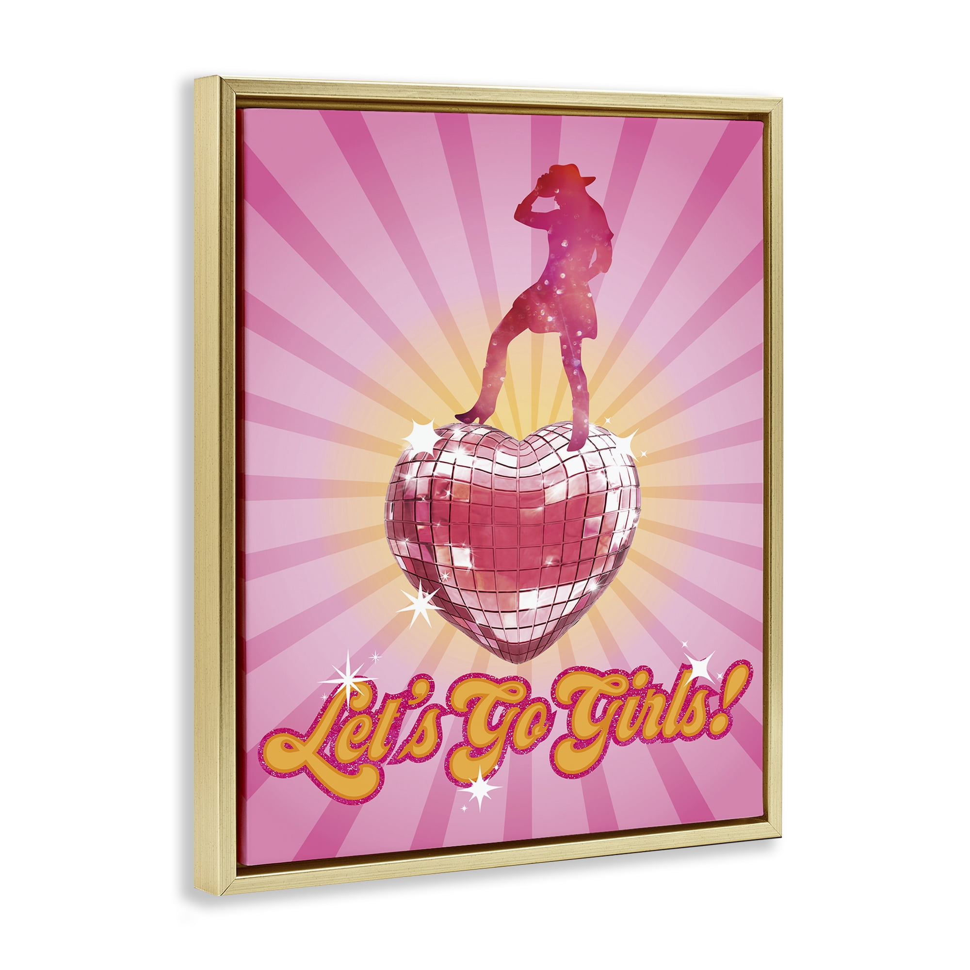 Stupell Industries Let's Go Girls Disco Entertainment Painting Gold Floater Framed Canvas Art Print Wall Art, 25 x 31