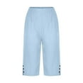 thumbnail image 4 of Ahdbta Capri Pants for Women Plus Size Drawstring Elastic High Waist Cotton Linen Pant Casual Summer Beaech Straight Leg Cropped Trousers, 4 of 4