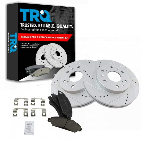 TRQ Front Performance Drilled Slotted Brake Rotor & Posi Ceramic Pad Kit