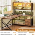 thumbnail image 4 of Modern L Shaped Computer Desk with 2 Drawers, Open Storage Shelves and Glass Cabinet, Corner Office Desk with LED Lights for Home Office, Living Room, Bedroom, 4 of 7