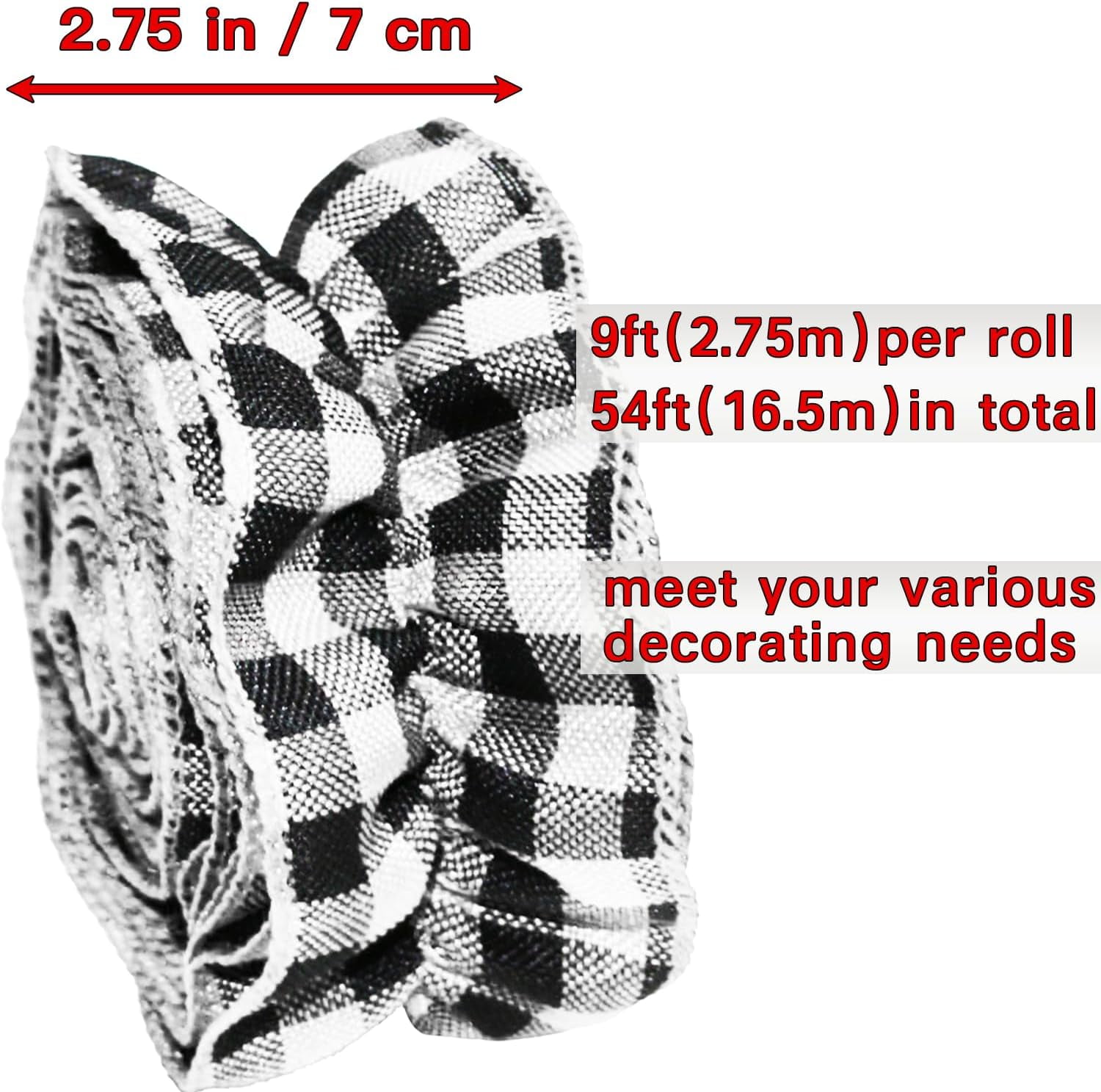 Dalrosia 6PCS Plaid Christmas Tree Garland Christmas Buffalo Plaid Ribbon Ruffled Homespun Fabric Garland Christmas Tree Ribbon Decorations for Christmas Home Wreath Staircase Tree Decor