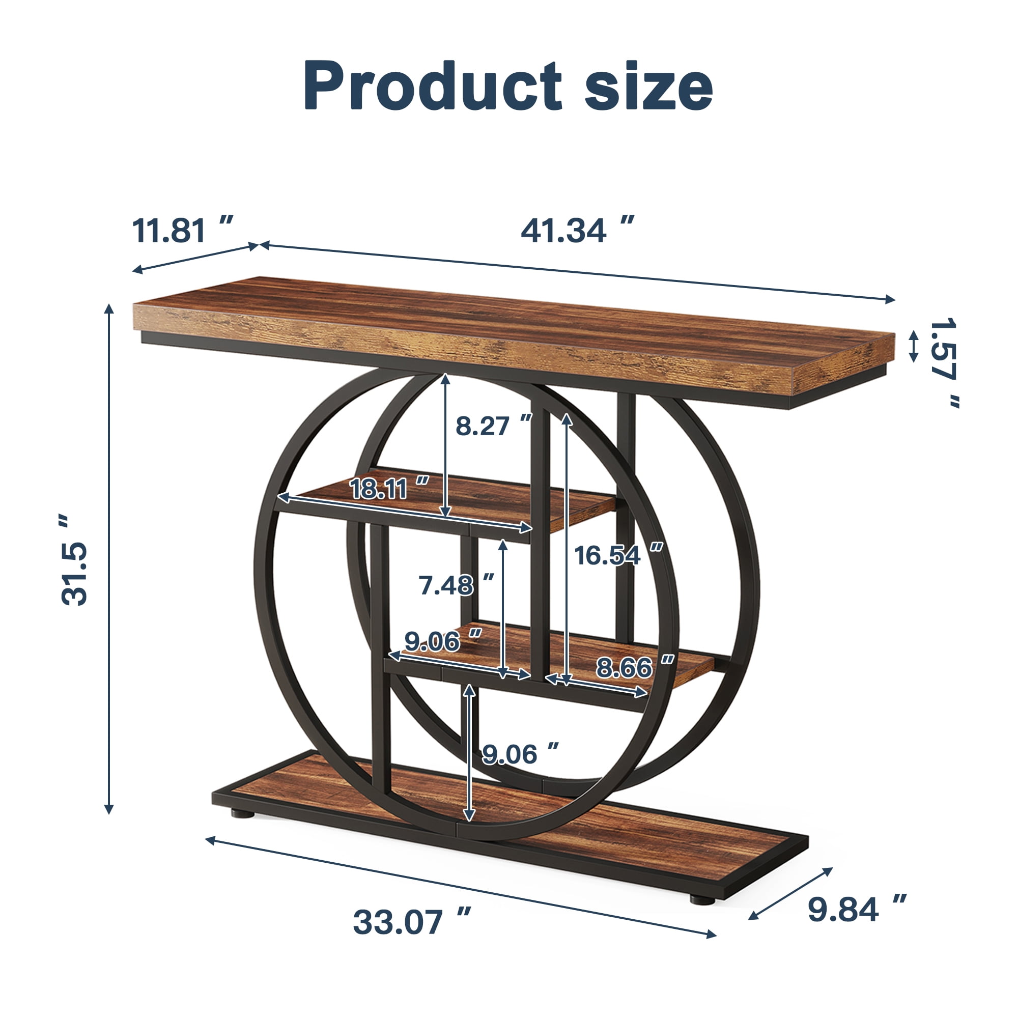 Demi Bonn 41"dustrial Console Table for Entryway, Farmhouse Sofa Tables Behind Couch, Rustic Wood and Metal Foyer Table with 3-Tier Shelves for Hallway Living Room, Rustic Brown