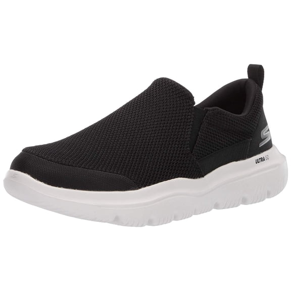 Skechers Mens Evolution Low Top Slip On Fashion Sneakers, Black/White, Size 11.5
