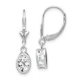 thumbnail image 4 of 14K White Gold 7x5mm Oval Cubic Zirconia Leverback Dangle Earrings, 4 of 5