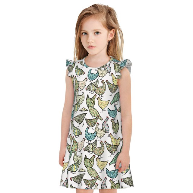 Balery Funny Chicken Camisón de princesa para niñas, pijama de algodón con mangas abullonadas, suave y bonito.-X-Large