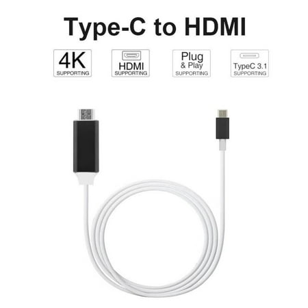 USB 3.1 Type-C To HDMI Cable Adapter, 4K HD TV And Projection Video Converter for iMac, MacBook Pro, Samsung Galaxy S8 S9 Note 8, Dell XPS and other USB C